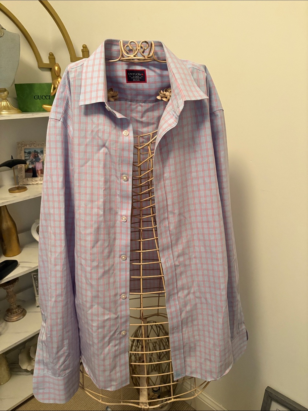 UNTUCKit Men’s Pink and Light Blue Check Button-Down Shirt